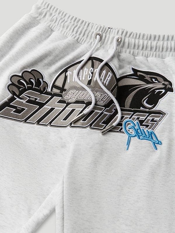 Sydney Shooters Trackpants White Marle/Blue shooter logo close look