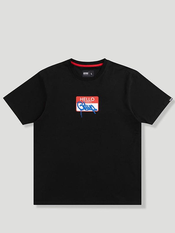 Hello-Geedup-Printed-small-logo-black-t-shirt-front-sided